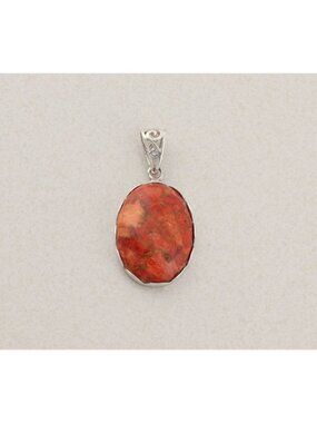 Pendant Only Sterling Silver Orange Jasper Pendant 1 7/8" x 7/8"
